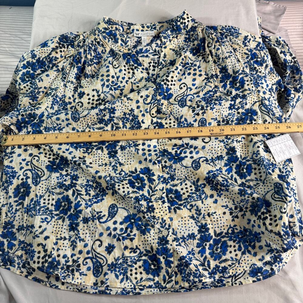 Jessica Simpson 1X Blue Floral Paisley Blouse Boho Peasant Top NWOT - Picture 8 of 8